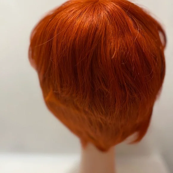 Pixie Cut Real Human Hair Wig Bang Brazilian Straight Orange Wig - Picture 6 of 11